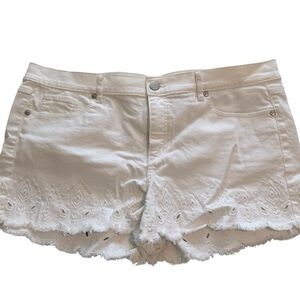 LOFT White Jean Shorts with Scalloped Hem